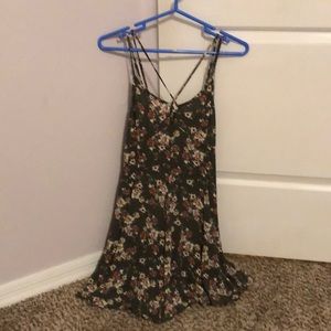 Army green floral mini dress